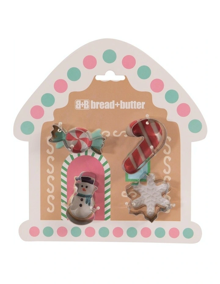 House Snowman Snowflake Candy Cane Cookie Cutter 4 Pack