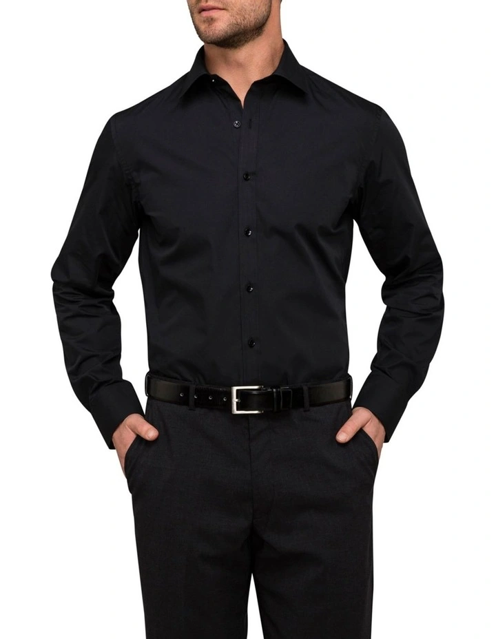 Plain Poplin Long Sleeve Business Shirt in Black