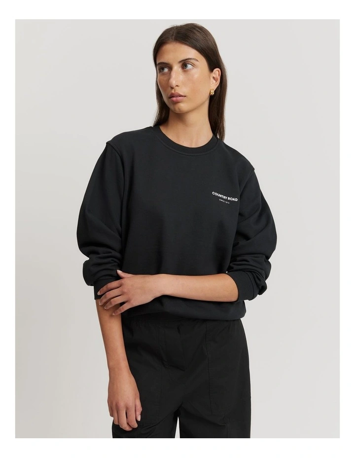 Australian Cotton Relaxed Fit Sweat Top in Black