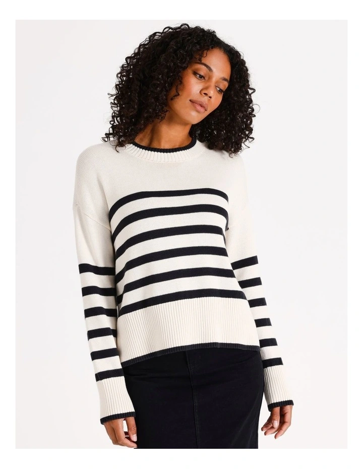 Organic Relaxed Step Hem Crew Neck Jumper in Ivory