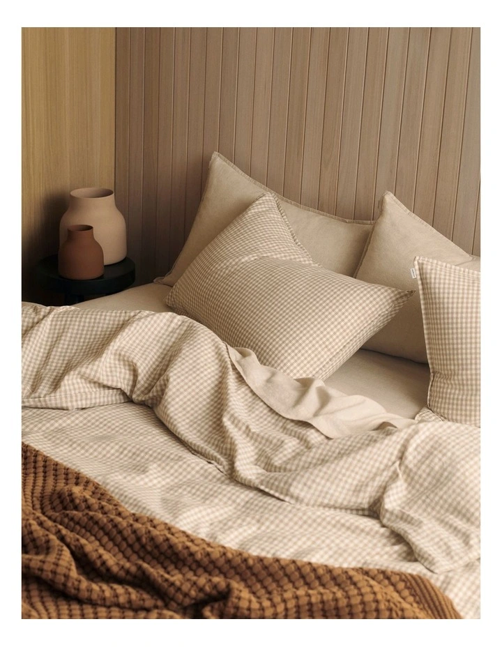 Noni Gingham King Quilt Cover in Natural