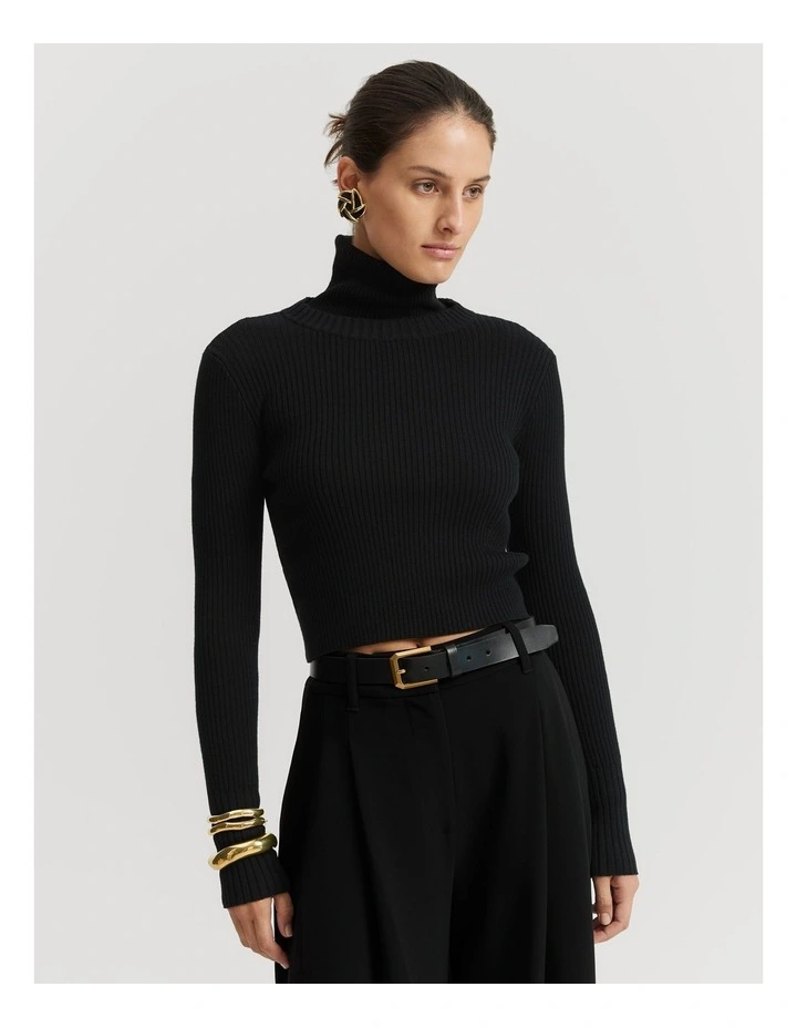 Organically Grown Cotton Blend Crop Rib Knit in Black