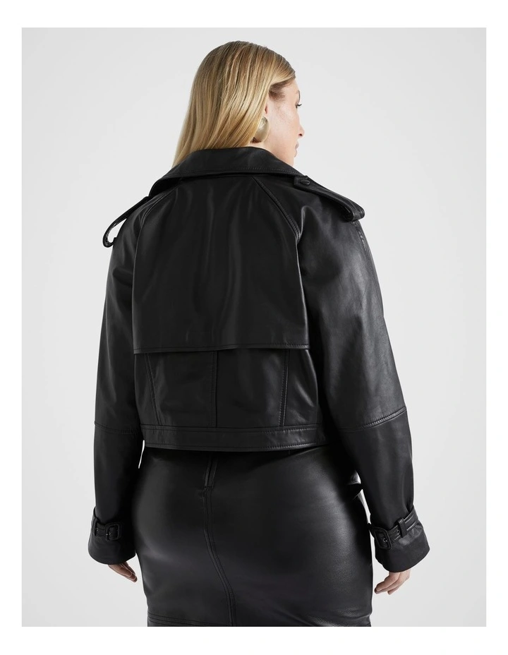 Leather Cropped Biker Jacket in Black