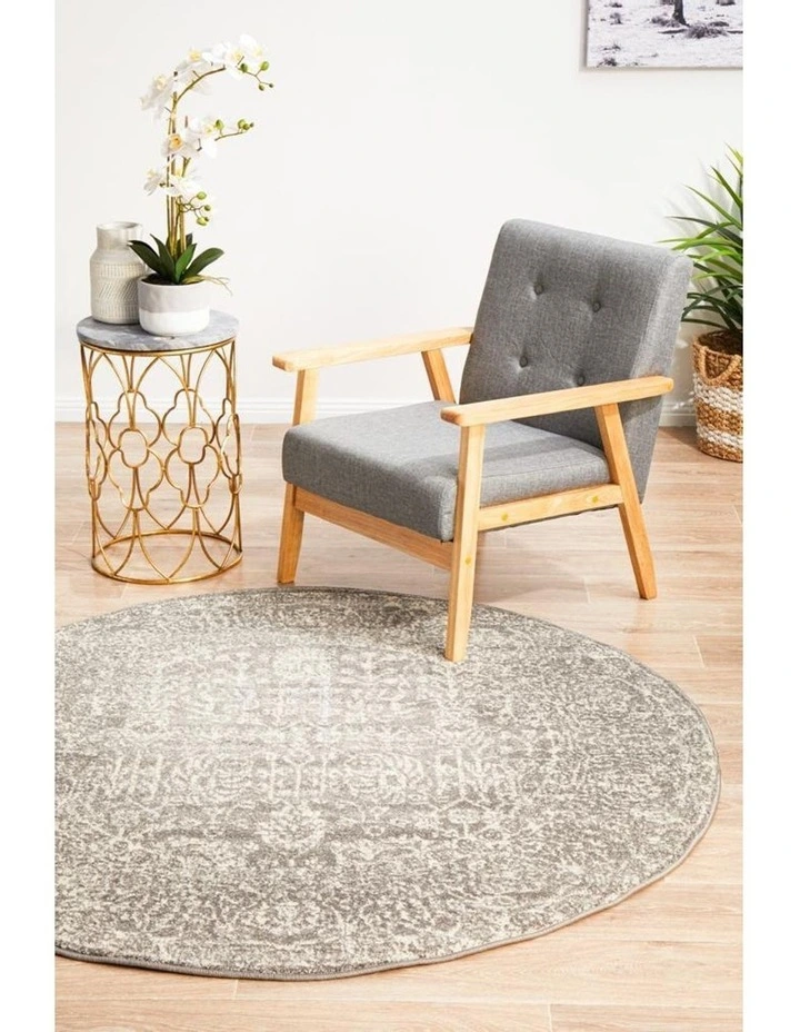 Evoke Homage Transitional Round Rug In Grey