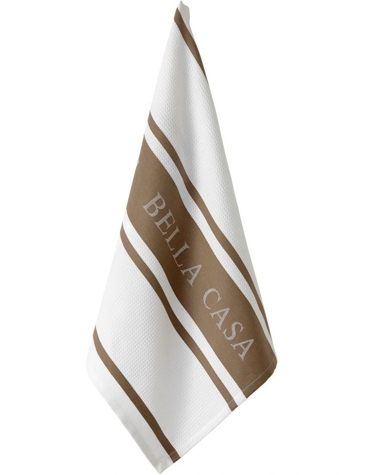Bella Casa Kitchen Towel Pack of 2 in White/Latte