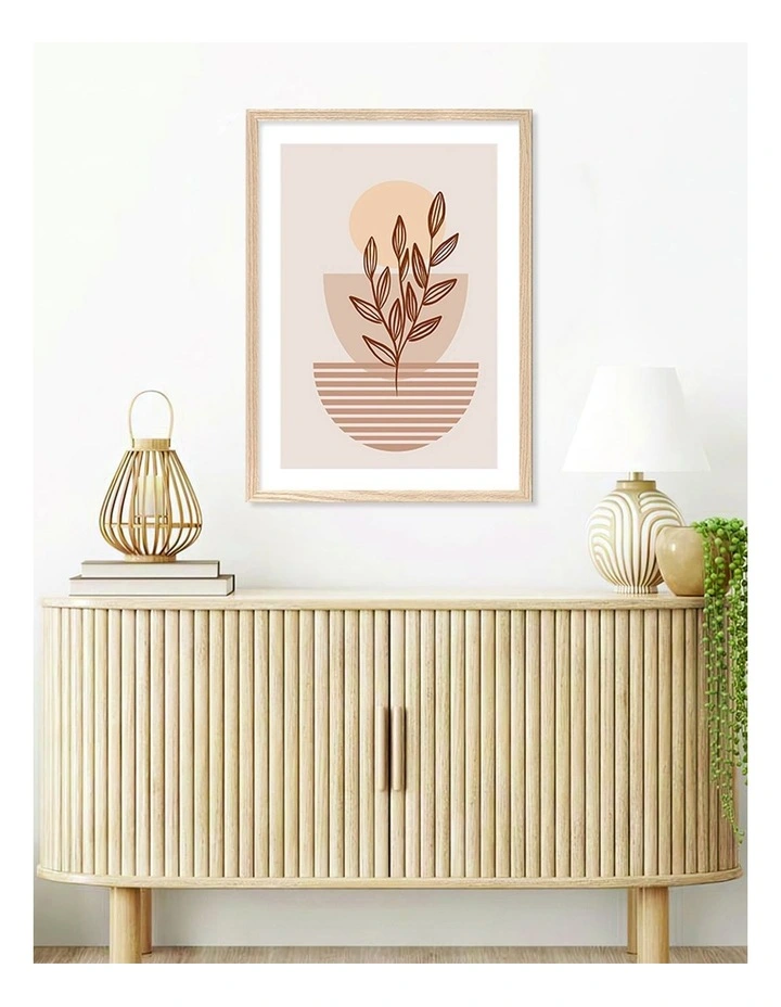 Australian Made Boho Plant Lines 2 Art Print A2 in Natural Frame