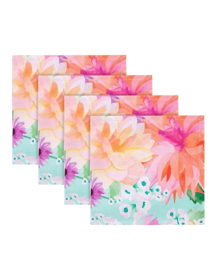 Teas & C's Dahlia Daze Cotton Napkin Set of 4 45x45cm in Multi