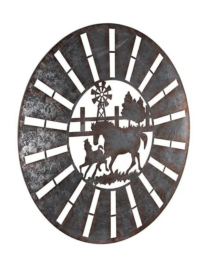 Galvanised With Rust Horses Round Laser-Cut Wall Art in Multi
