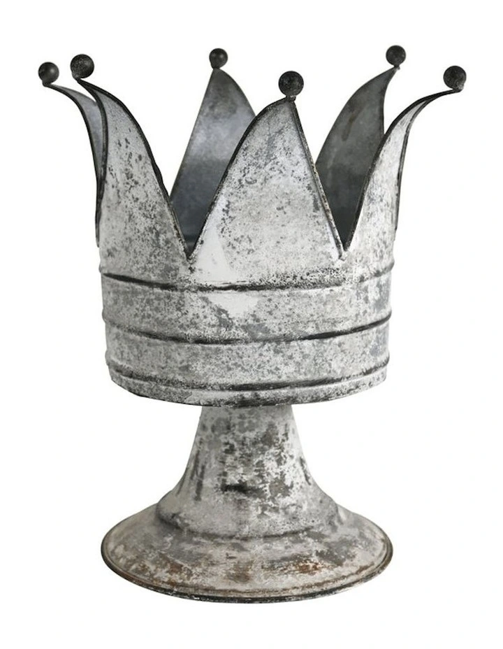 Willow & Silk Pillar Crown Ornament/Pot Planter in Distressed White