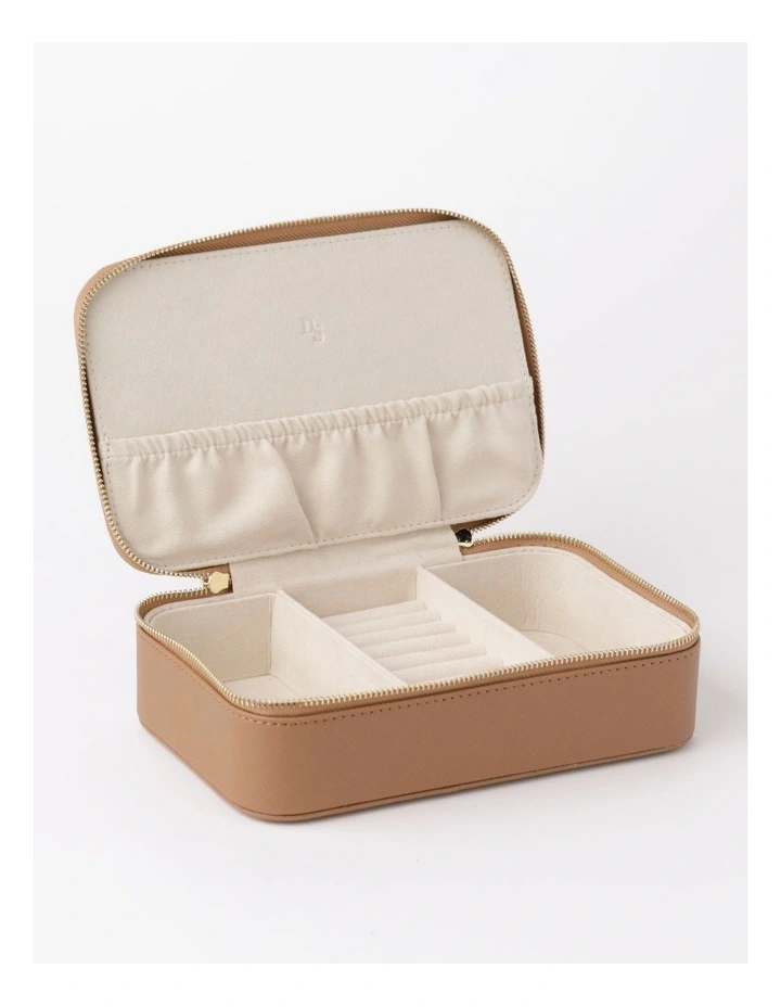 Large Zip Around Travel Jewellery Box in Biscuit