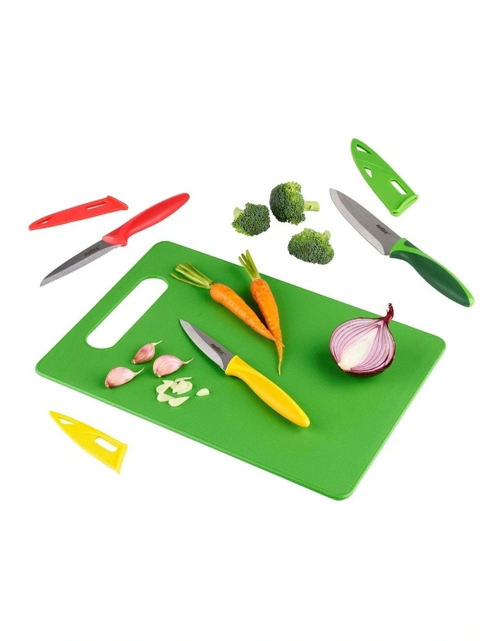Chopping Board & 3 Piece Knife Set Green