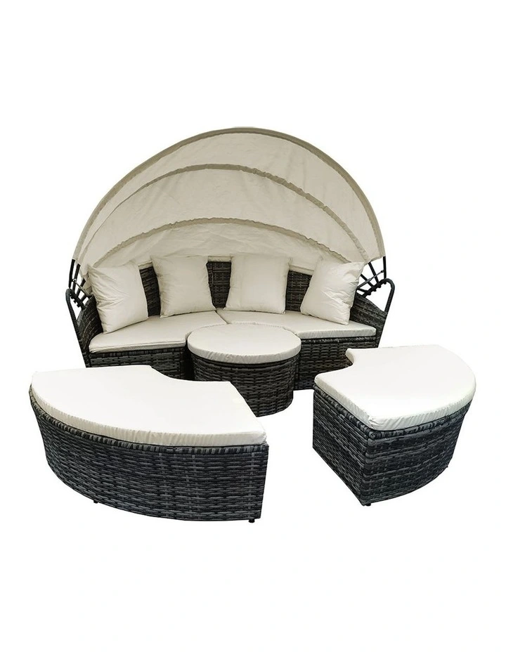 Day Outdoor Sun Lounge Furniture Wicker Bed Sofa Round 4 Pieces in Grey