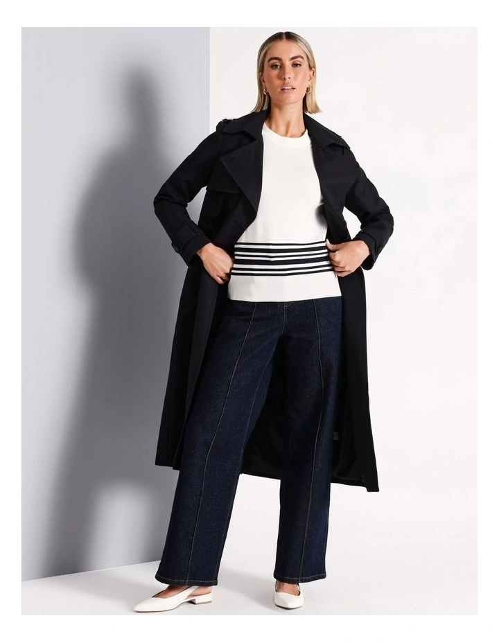 Organic Cotton Blend Structured Trench Coat in Black