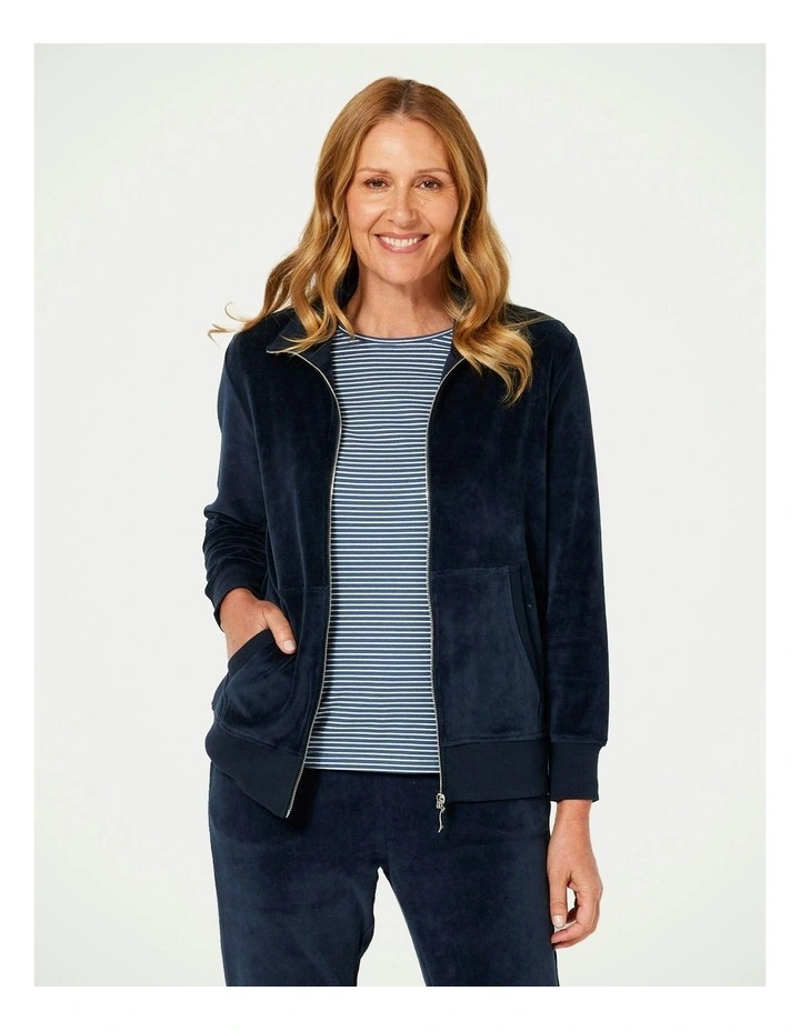 Venus Velour Zip Jacket in Blue