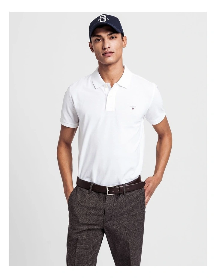 Solid Pique Rugger Polo in White