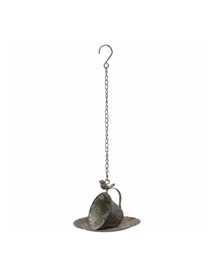 Cup & Saucer Hanging Bird Feeder in Distressed Grey