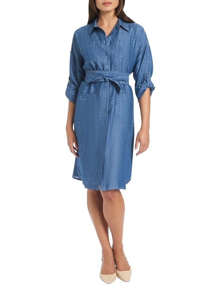 Eileen Chambray Dress in Blue