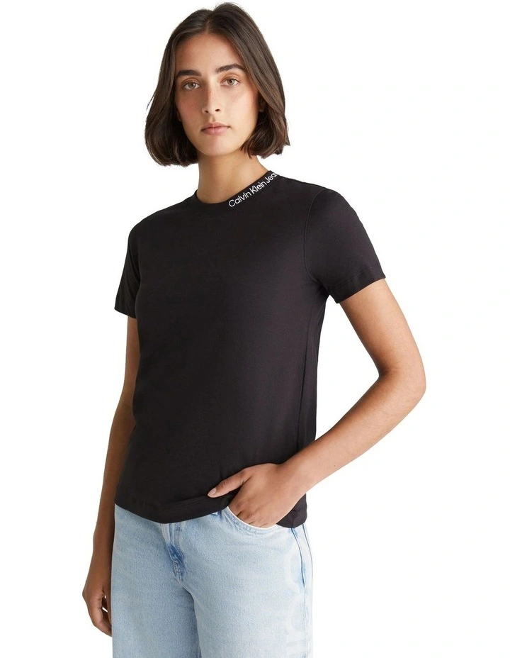 Embroidered Neckline Tee in Black