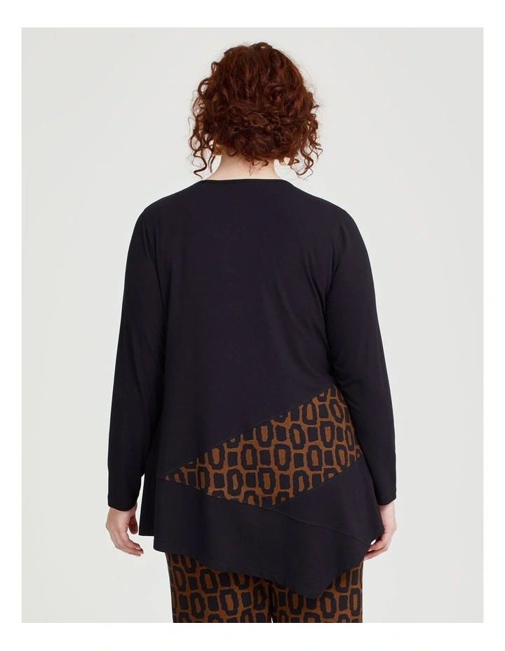 Asymmetric Insert Natural Tunic in Black/print