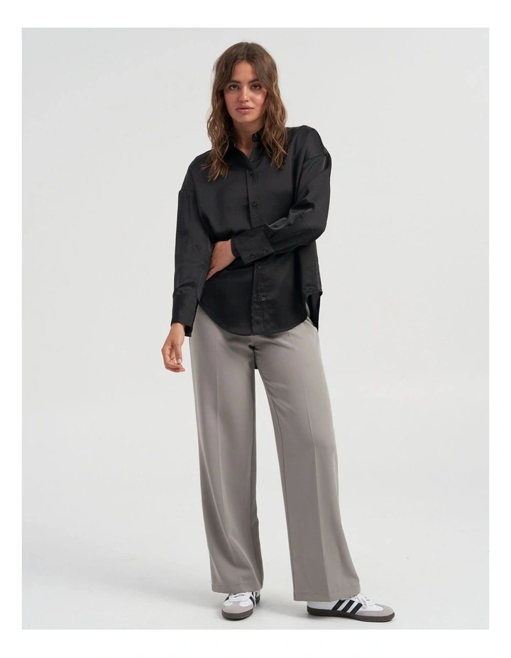 Marta Oversized Satin Shirt in Black