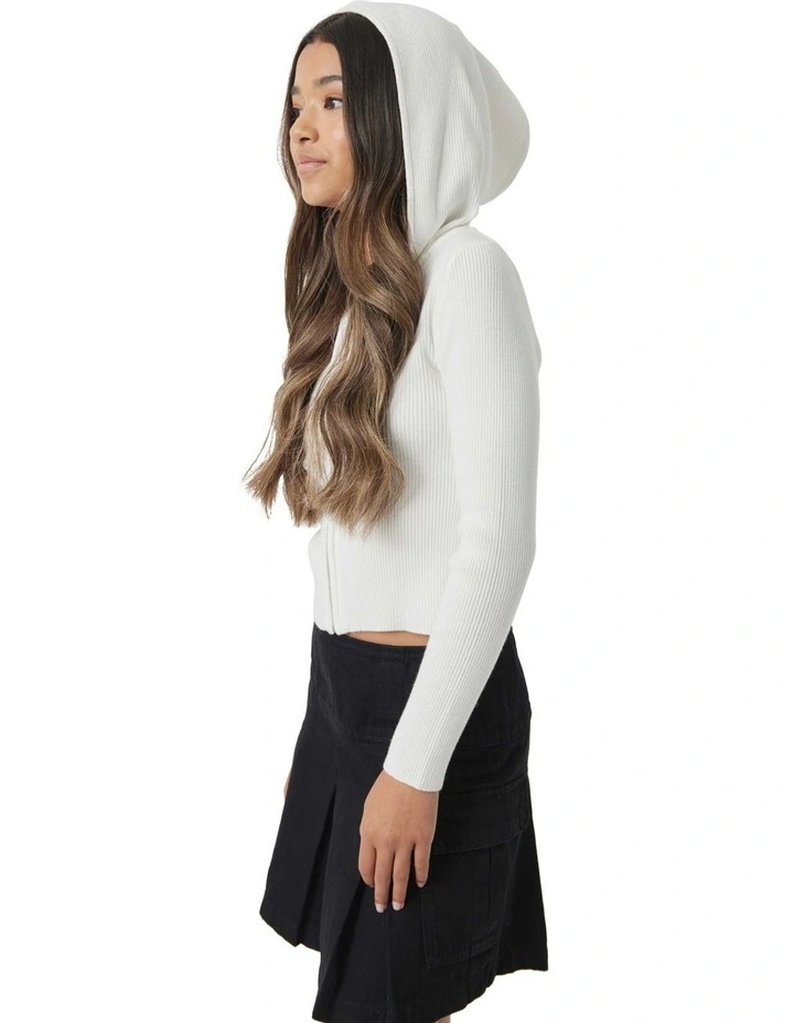 Bree Zip Up Hooded Knit Top in Cream