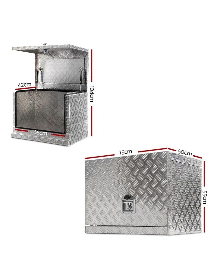 Aluminium Toolbox Ute 75cmx50cmx55cm In Silver