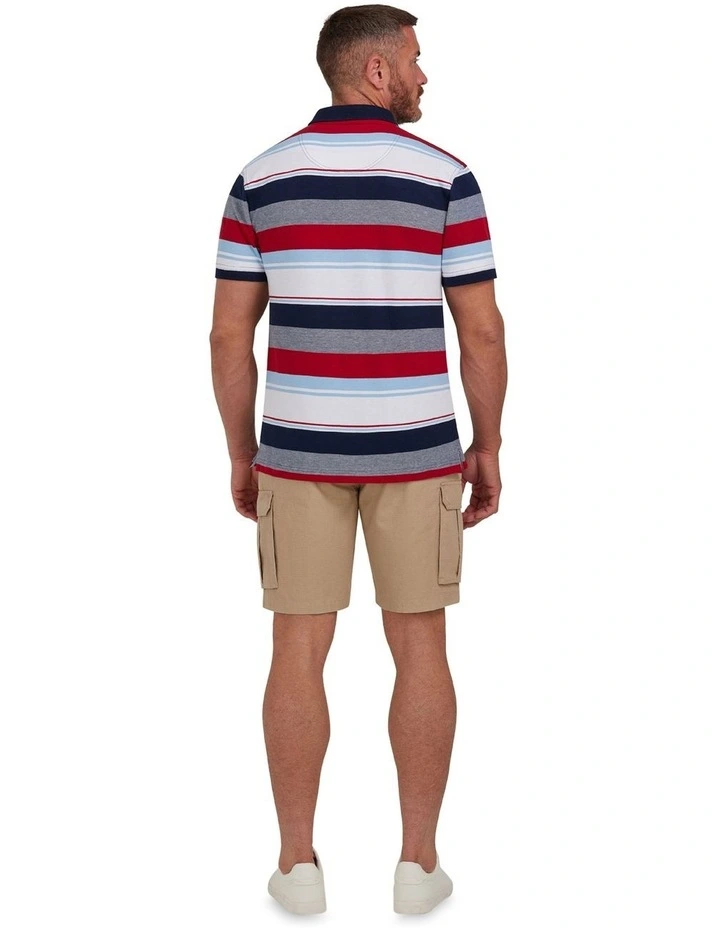 Multi Birdseye Stripe Pique Polo in Red