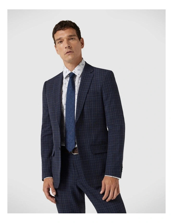 Slim Stretch Checked Tailored Jacket in Navy Check