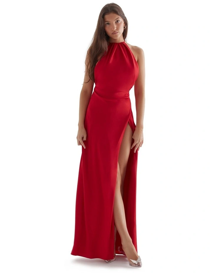 Zanab Thigh Slit Maxi Dress in Red
