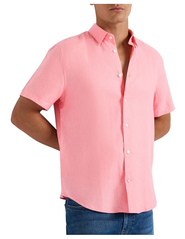 Felix Short Sleeve Linen Shirt in Bubblegum