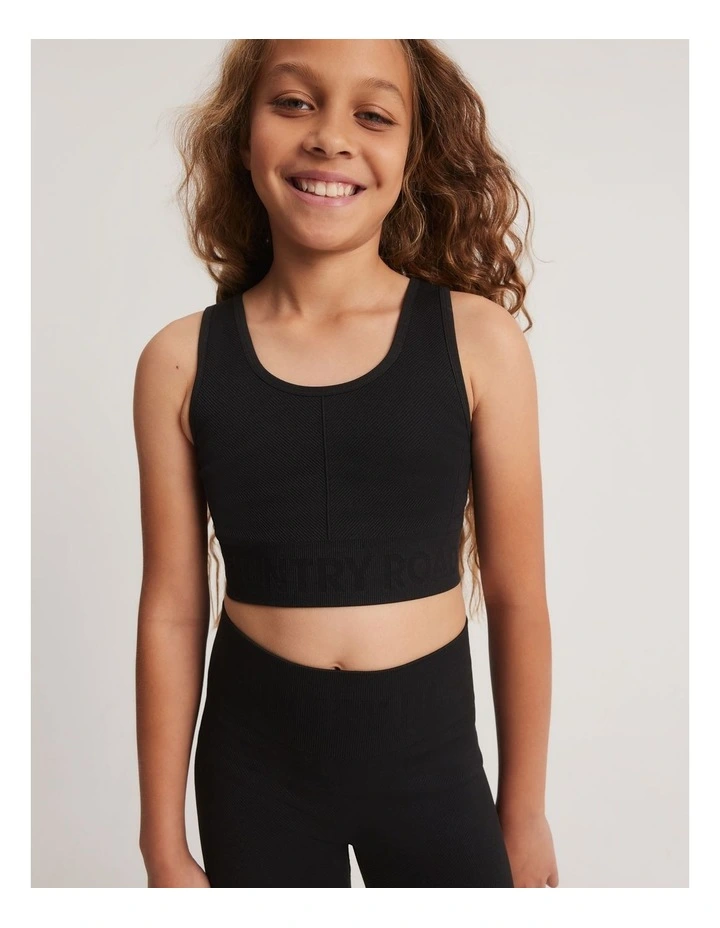 Teen Recycled Nylon Tech Logo Crop in Black
