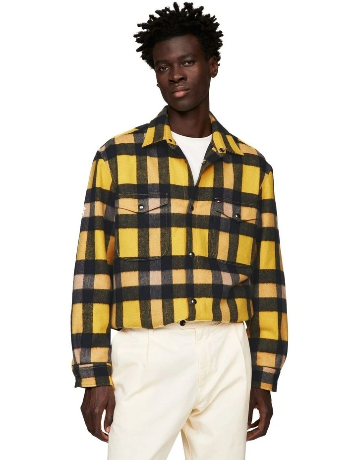 Wool Blend Check Overshirt in Yellow