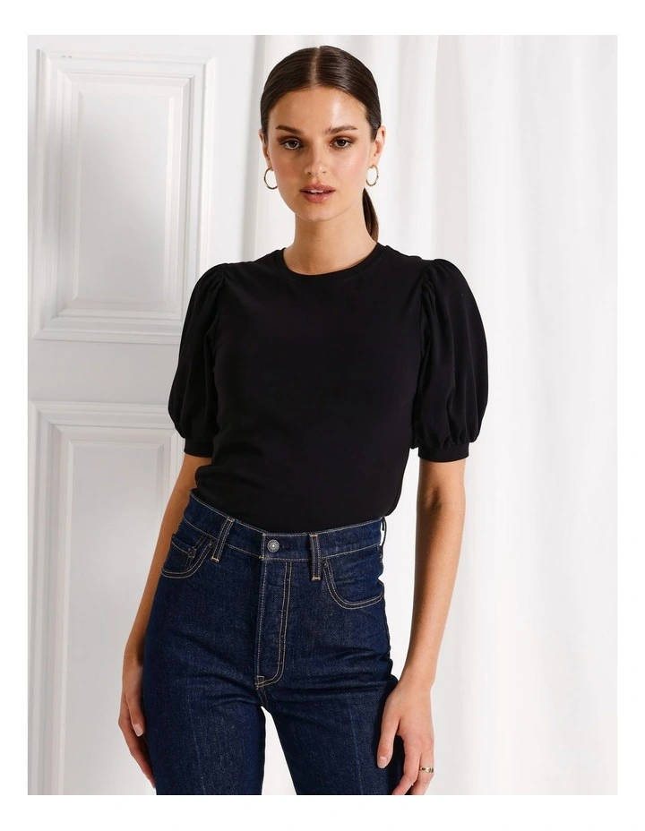 Organic Cotton Blend Puff Sleeve Tee in Black
