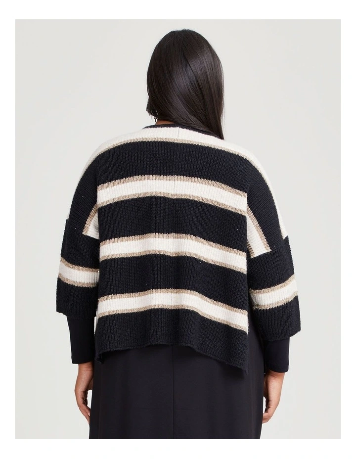 Stripe Lurex Jumper in Black/Gold/Beige