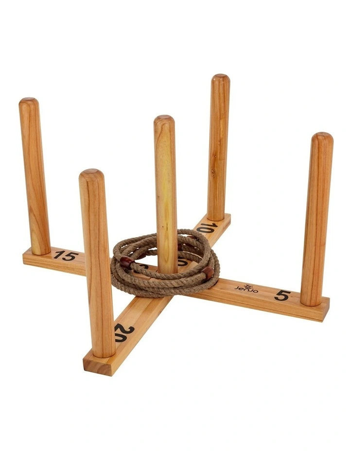 Mega Quoits Wooden Rope Ring Toss Outdoor Game Set 100cm Wide Including 4 Rings