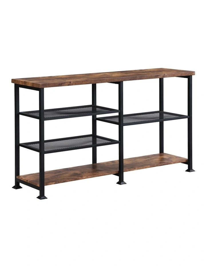Industrial Console Table 140cmW 4-Tier in Rustic Dark Brown