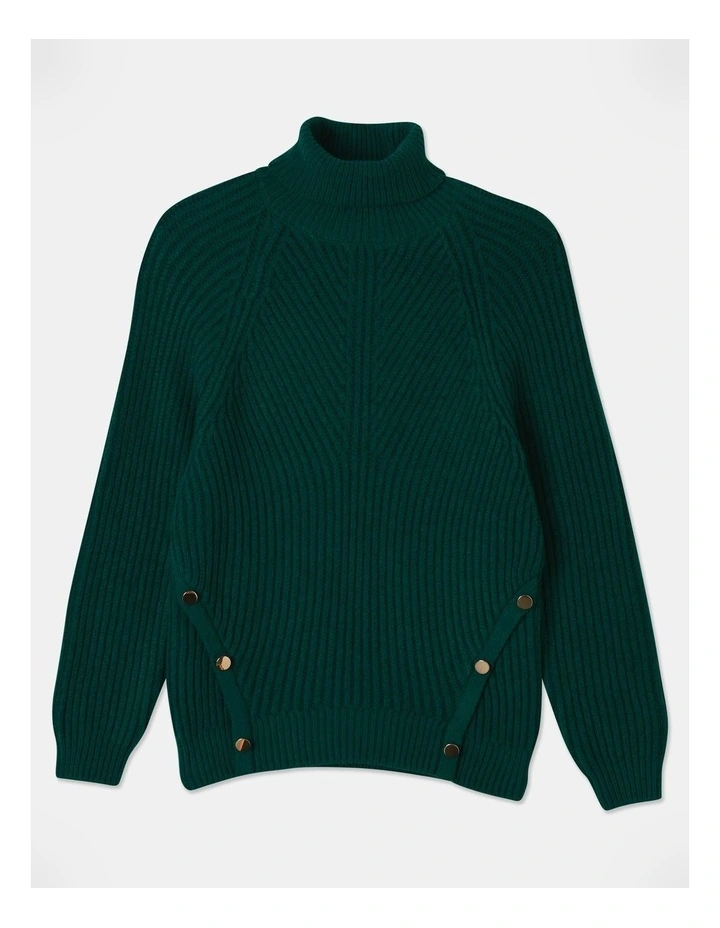 Knitted Roll Neck Jumper in Green