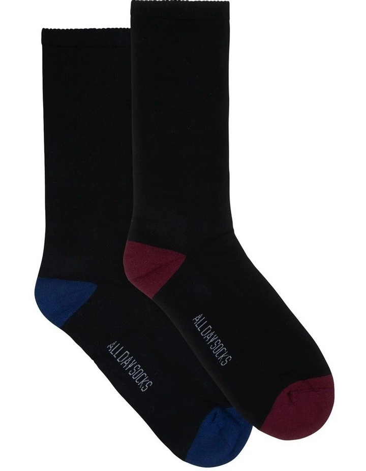 Fine Cotton Cushion Foot Socks 2-Pack in Burgundy/Blue