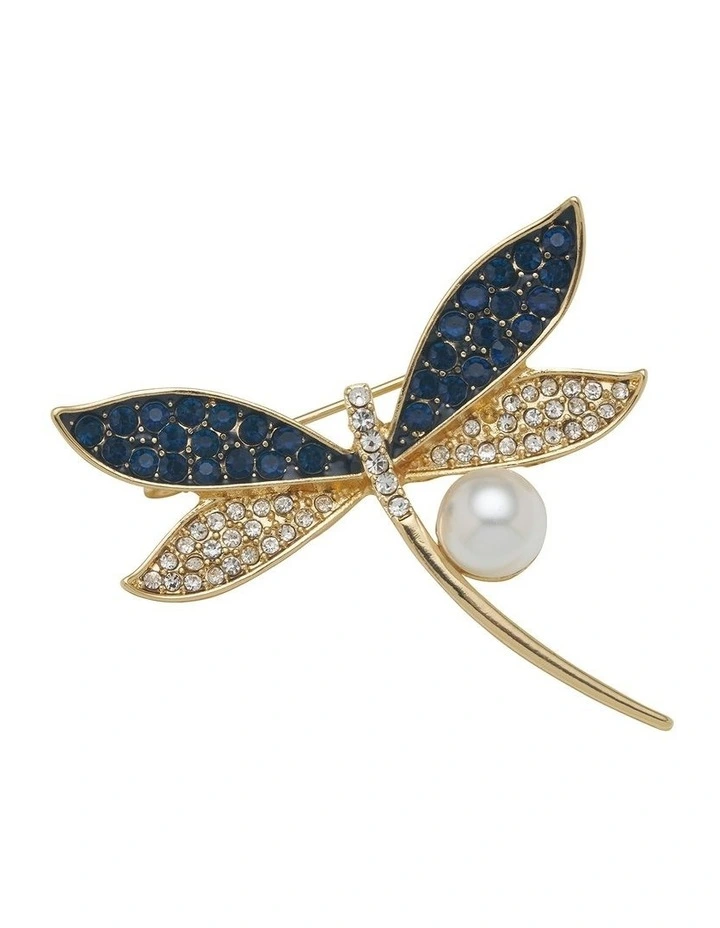 Pearl Dragonfly Brooch in Navy