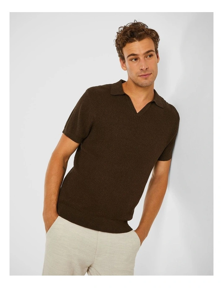 Della Knitted Polo Shirt in Chocolate
