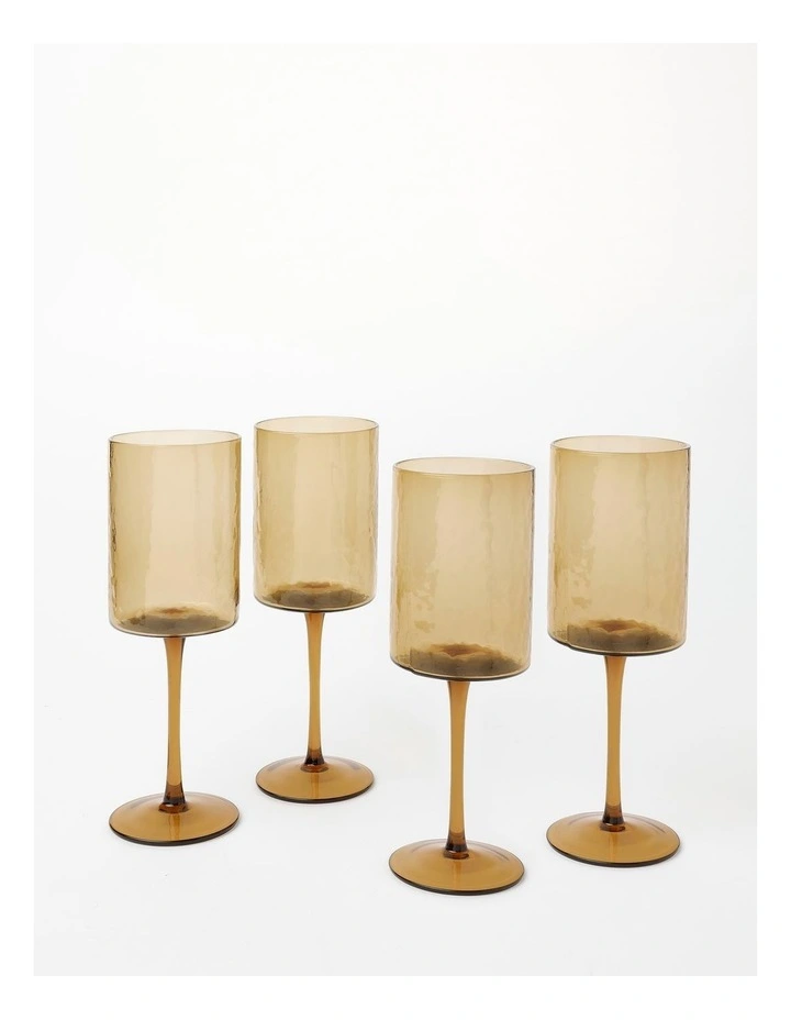 Hammered Wine Glass Set of 4 in Brown