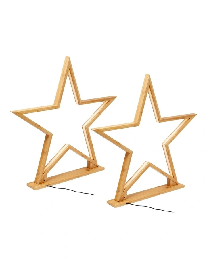 Large Bamboo Star LED Table Lamp Lights 2x52cm in Natural