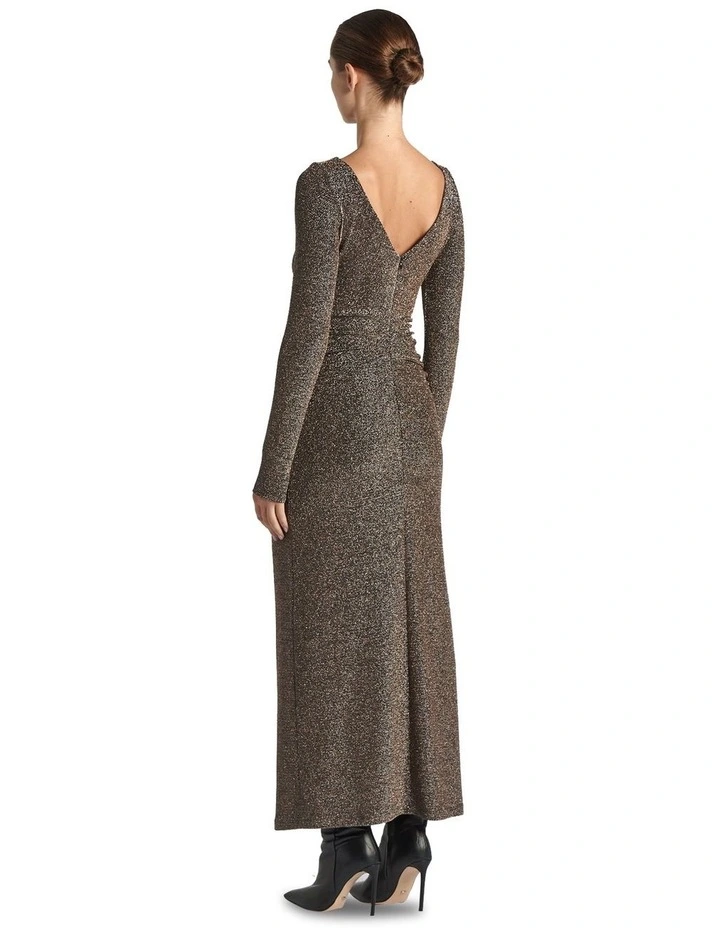 Lurex Jersey Twist Midi Dress in Black