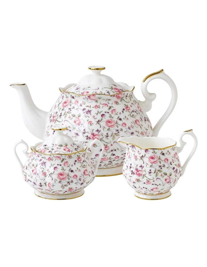 Rose Confetti Teapot Sugar & Creamer Set White