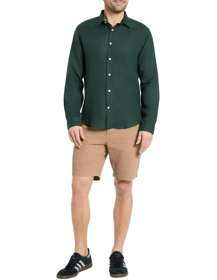 Felix Long Sleeve Linen Shirt in Forest