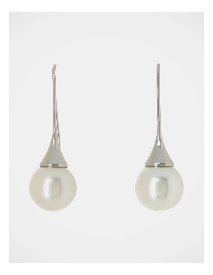 Large Ivory Pearl Silver Long Sleek Hook Earring