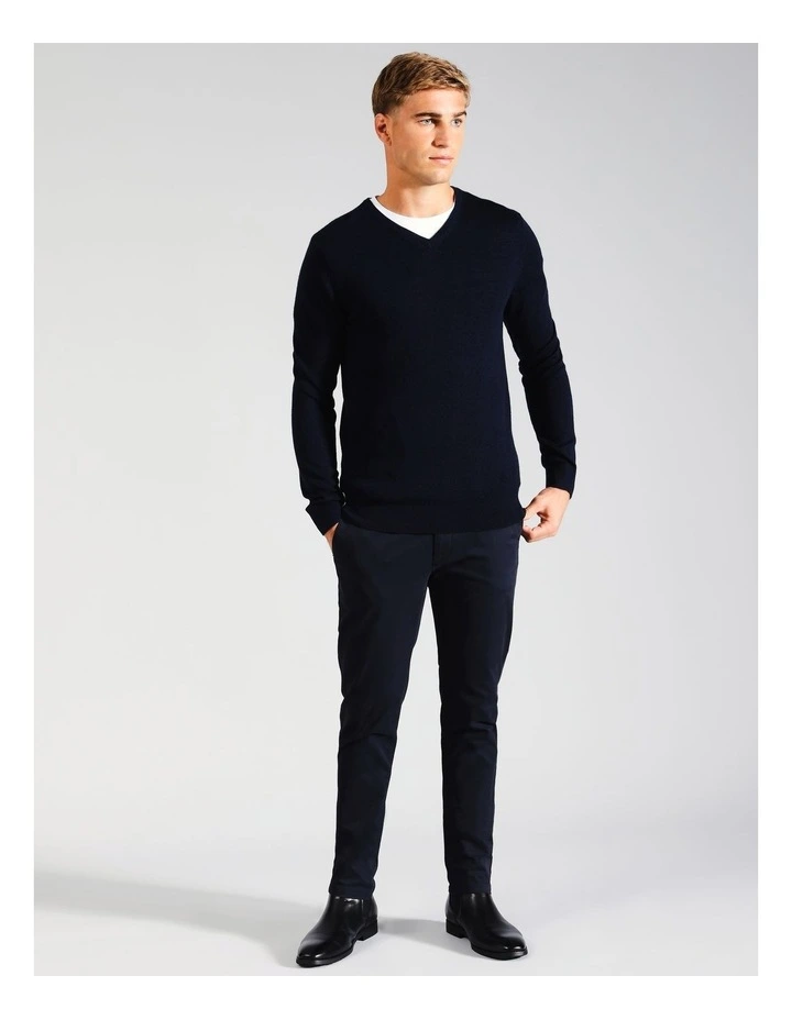 Australian Merino V-Neck Knit in Navy