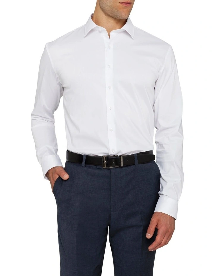 Solid Long Sleeve Business Shirt in White
