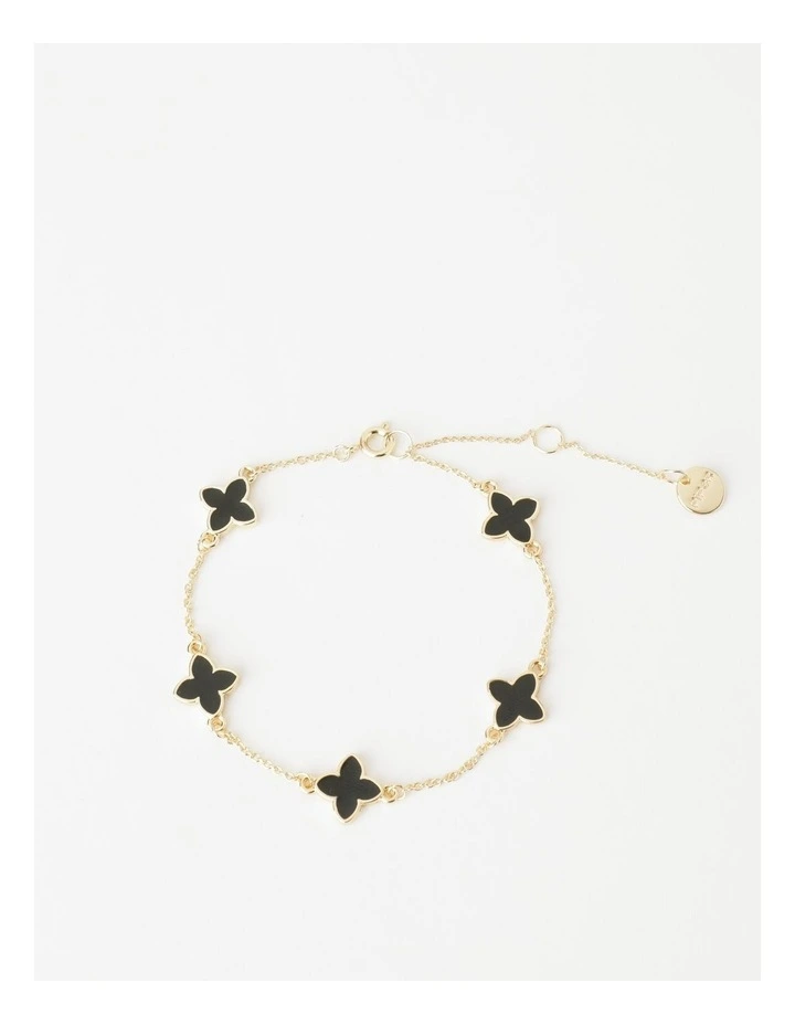 Black Four Leaf Clover Bracelet in Black/Gold