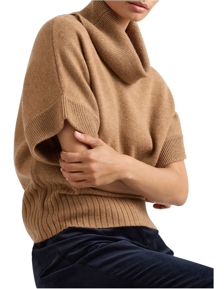 Roll Neck Gilet Jumper in Cashew